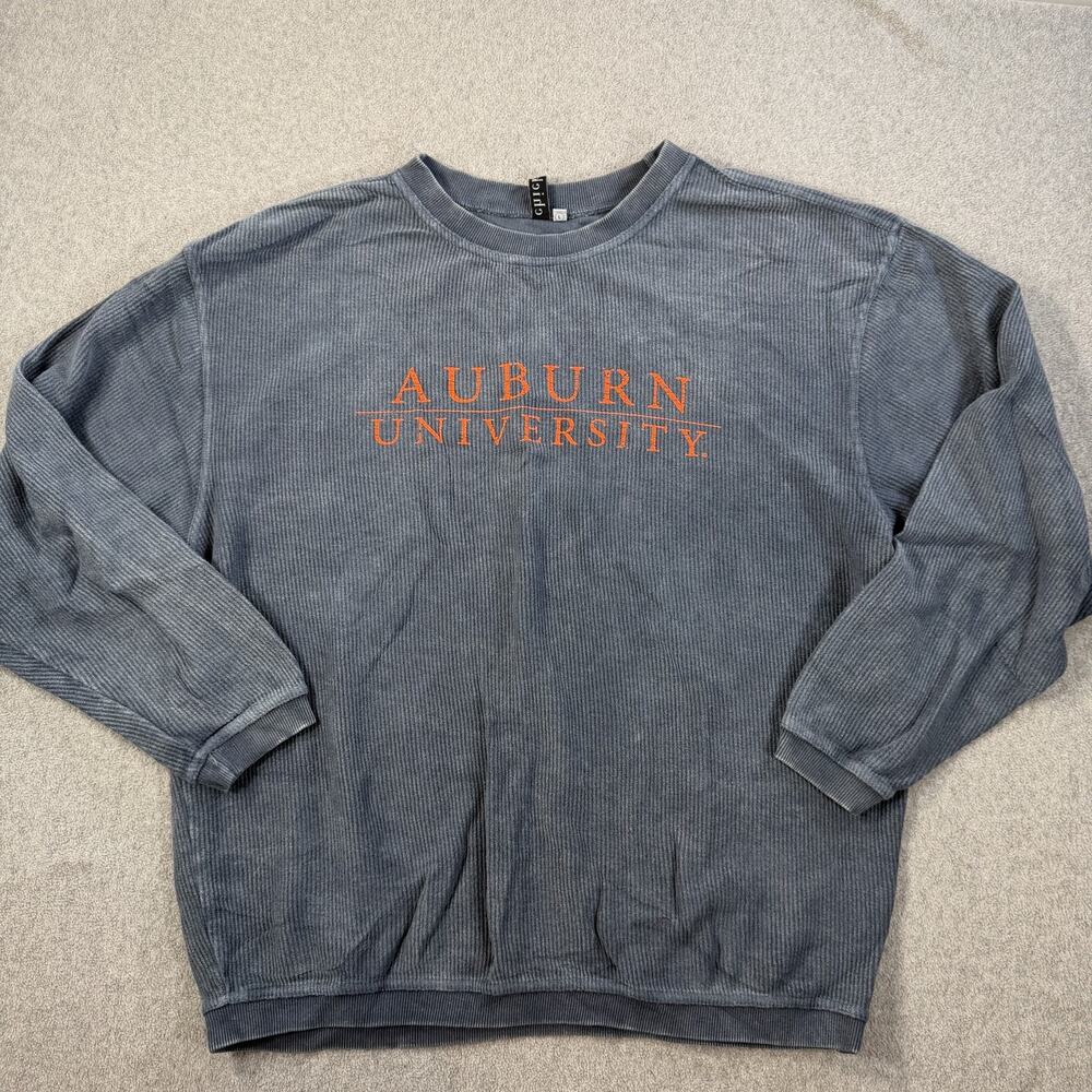 chicka-d Auburn University Womens Large Blue Ribbed Corduroy Crewneck Sweatshirt
